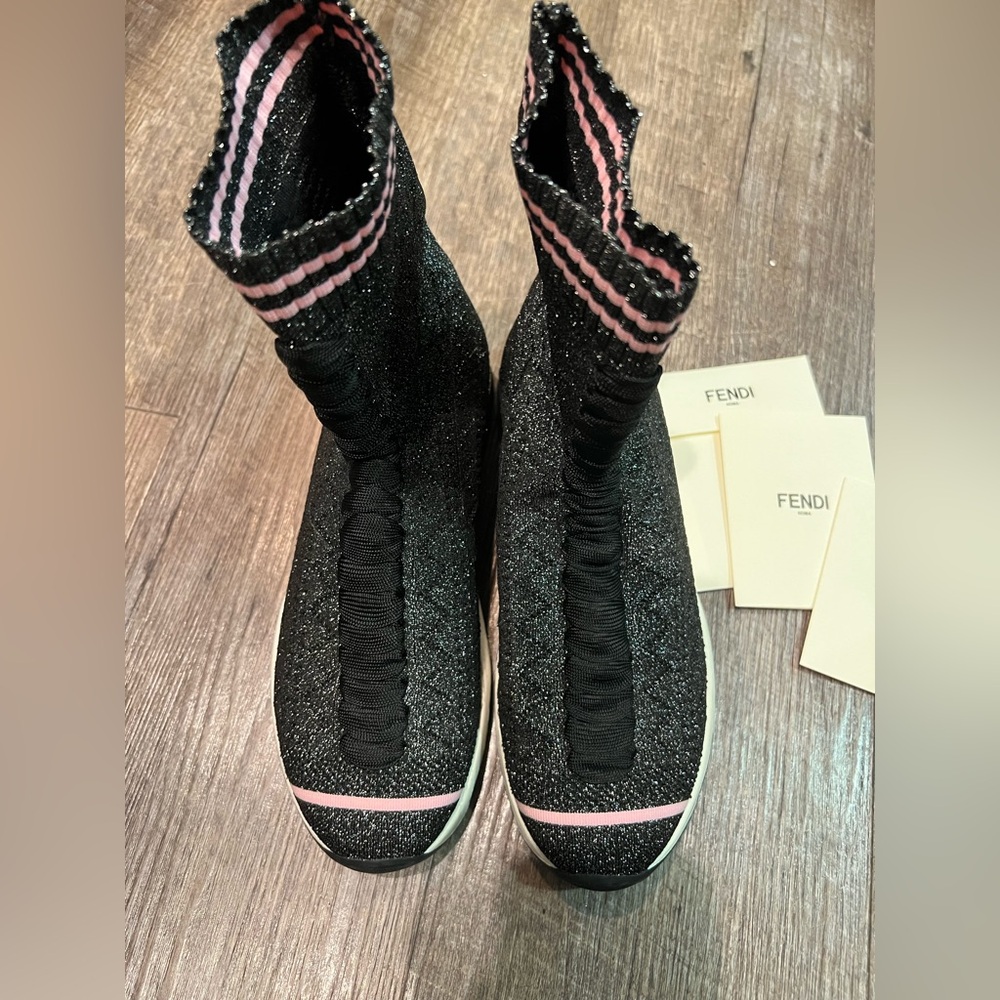 Fendi Glitter Black and Pink Socks Style Sneakers 37.5